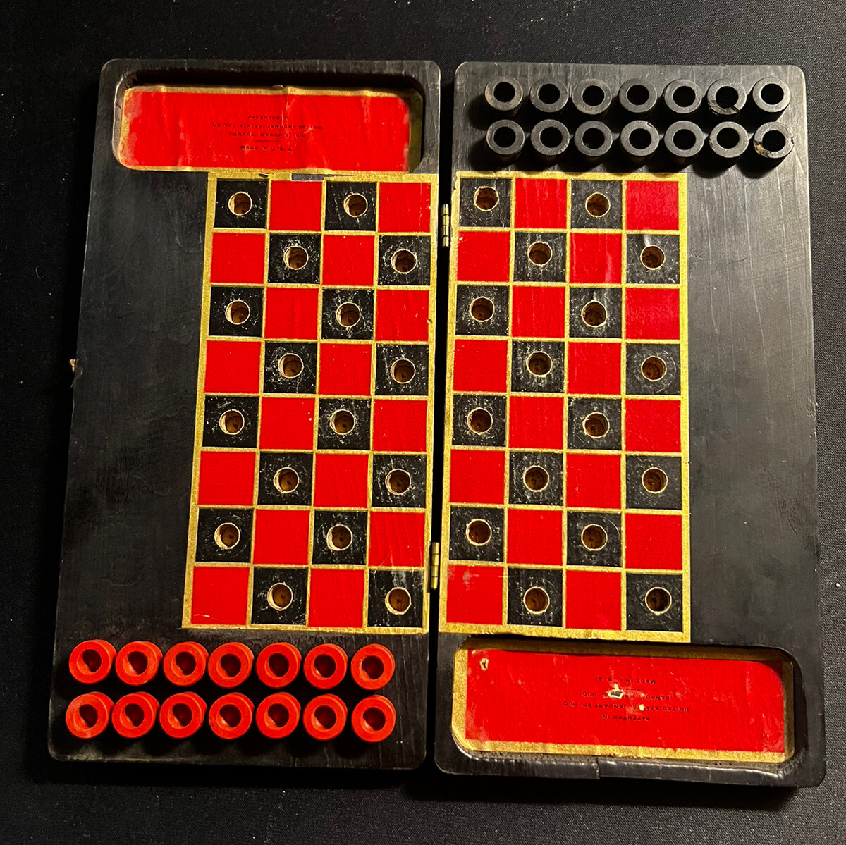 Vintage Wooden Folding Travel Checkers Set. eBay