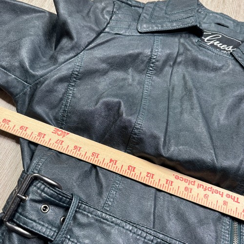 Guess Green Faux Leather Moto Jacket Women’s Belted Asymmetrical Zip XL HOT - Picture 9 of 11