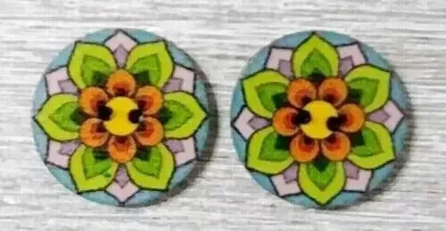 flowers boho wood buttons sewing 2 holes 7/8 inch (set #8) 2pc - Image 2 of 2