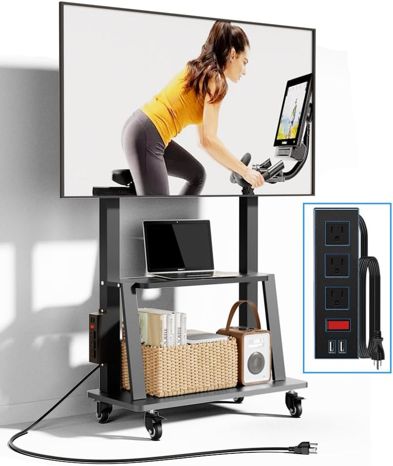 On Wheels With Power Outlet, Adjustable For 32-75" Tvs