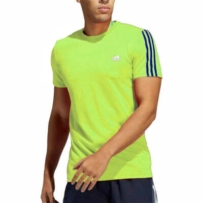 adidas AeroReady Stripes Mens Running Top Green Short Sleeve Run - Main Image