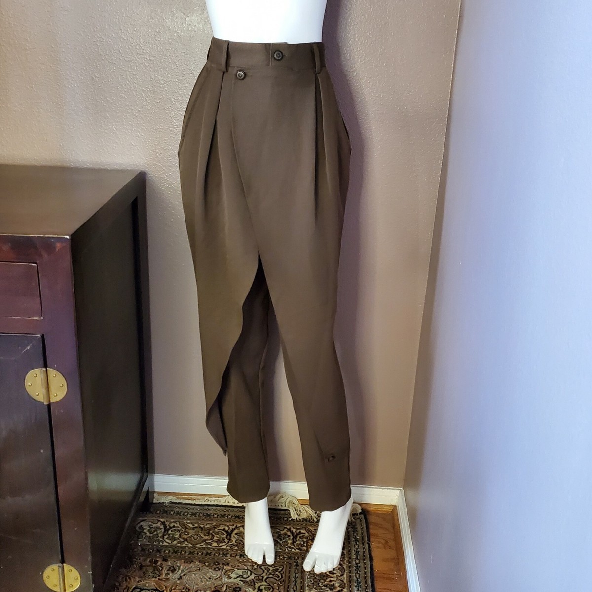 Vtg 80s olive overlap front tapered leg pants size 5 | eBay