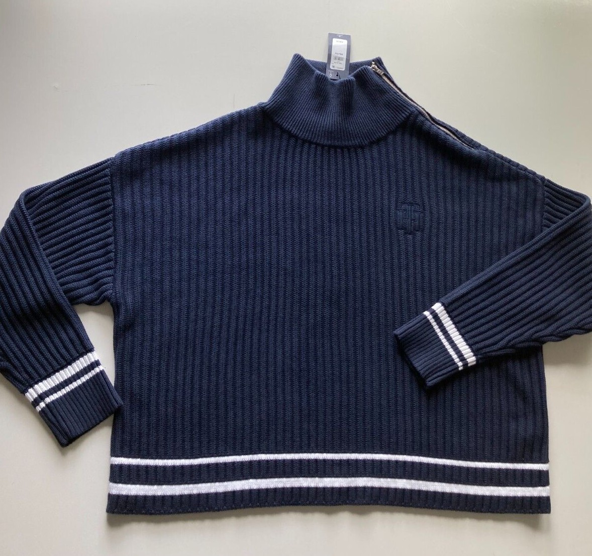 Tommy Hilfiger Women's $89 ESSENTIAL SIDE-ZIP TURTLENECK  BLUE SWEATER 2XL image 2