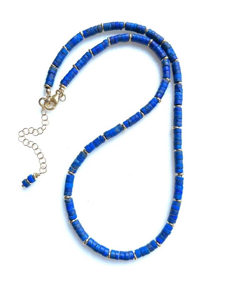 Collar de lapislázuli, cuentas Heishi de lapislázuli azul natural, collar de piedras preciosas con cuentas Foto 4 de 4