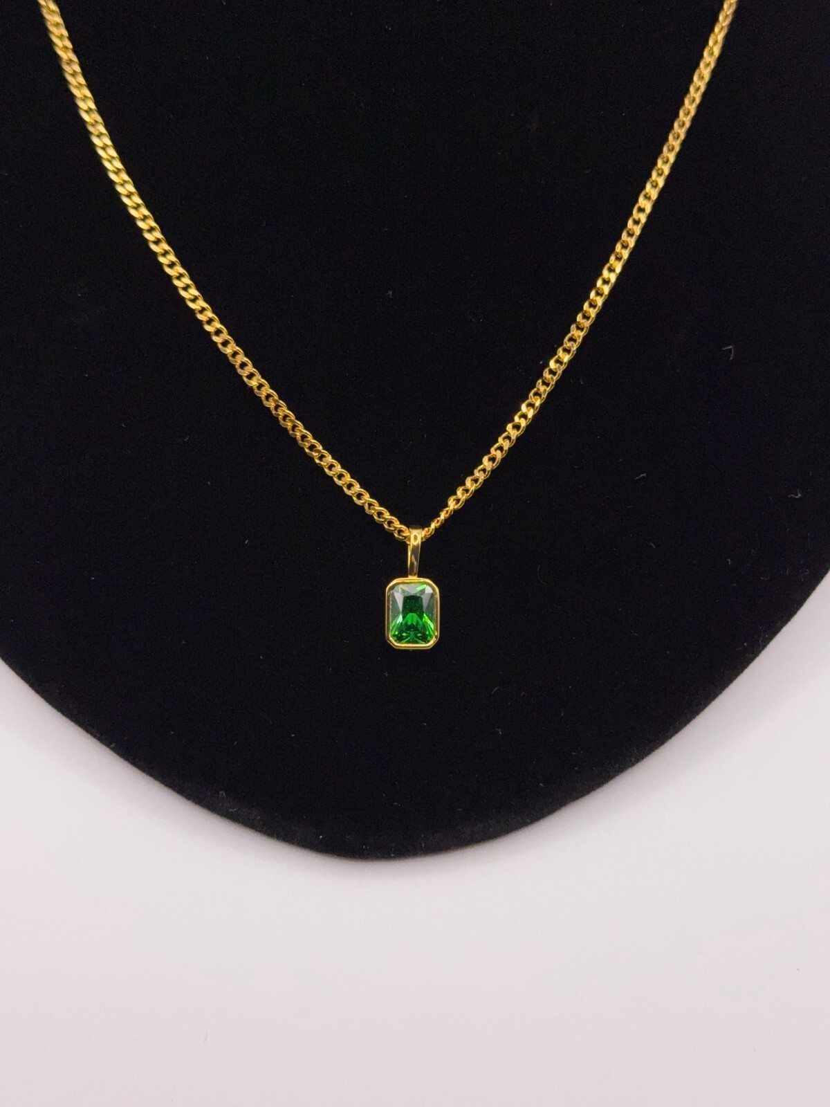 18K Gold Birthstone Pendant Necklace – 2mm Cuban Link Chain – Unisex Gift