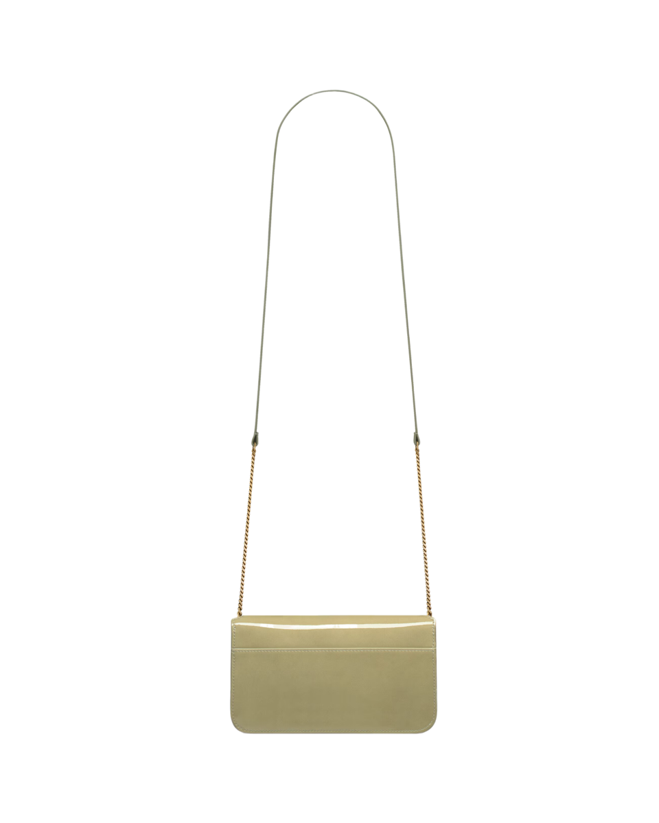 SAINT LAURENT Cassandre $830 Soft Sage Patent Leather Phone Holder