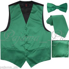 Emerald Green Tuxedo Suit Vest Waistcoat Neck tie Straight Cut Bow tie Hanky
