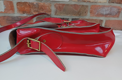 Dr. Martens 14" Lipstick Red Patent 100% Leather Messenger Satchel Shoulder Bag - Picture 13 of 21
