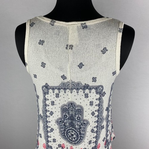 Camiseta sin mangas Scotty S multicolor tejida estampada dobladillos redondeados Boho Festival Hippie JU - Imagen 11 de 12