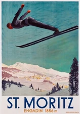 St Moritz Switzerland 1924 Travel Poster Print  Reproduction Giclee Print 11x17