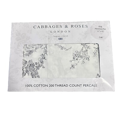 CABBAGES & ROSES Charcoal French Toile King Size PILLOWCASES COTTON Set of 2