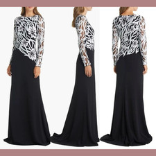 NWT 478 Tadashi Shoji 6 Juanita Sequin Bodice Long Sleeve Gown Black J256