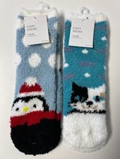 Girl's Cozy Lounge Socks Slippers Penguin  Cat Set 2 Pair