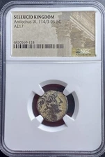 NGC Certified 114-95 BC Ancient Seleucid Kingdom Coin Antiochus IX AE18 Genuine