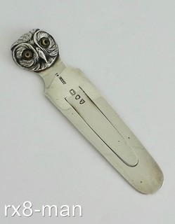 1894 RARE VICTORIAN SOLID STERLING SILVER SAMPSON MORDAN OWL BOOKMARK
