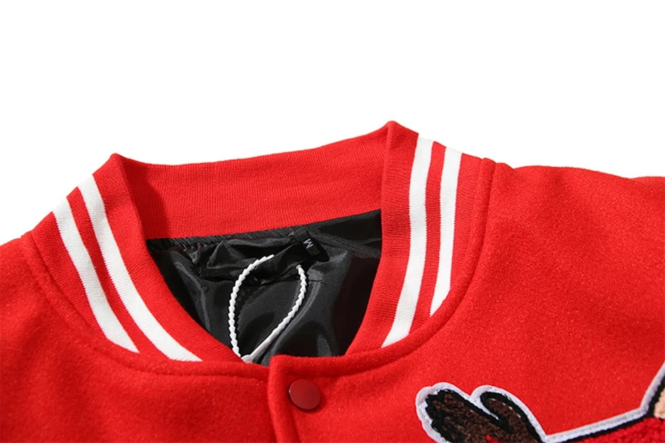 Chaqueta Saint Michael Stadium 'Roja/Negro' A$AP Rocky Parcheada Varsity Tendencia Para Hombre Foto 2 de 4