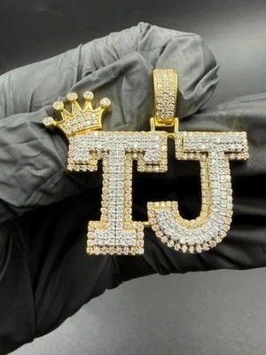 2.70Ct Round Cut Moissanite Custom Two Letter Pendant 14KYellow Gold Plated