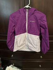 Columbia Girls Hooded Windbreaker Rain Jacket w pockets Purple Pale Pink M 10/12