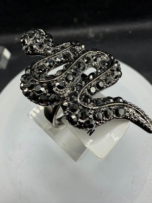 Damen Schlangenring Schwarz Jet Silber CZ Ruthenium Tier Funkelnd