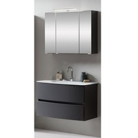 BadezimmermöBel Waschtisch Set Matt Grau Led-Spiegelschrank Glasbecken GäSte-Wc