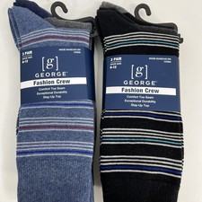 6 Pairs Mens Soft Classic Cotton Fashion Crew Socks 6-12 Stripe Blue Black NEW