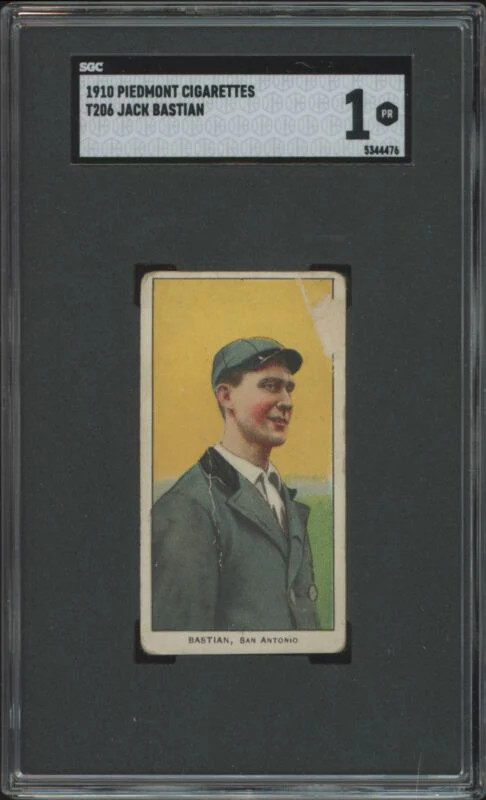 1909 T206 JACK BASTIAN NNO POOR SL PIEDMONT 350 SGC 1 SAN ANTONIO BRONCHOS
