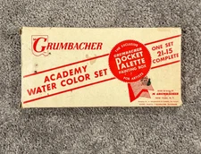 M GRUMBACHER Academy Water Color Set 21-15 w/Pocket Palette Painting Box Vintage