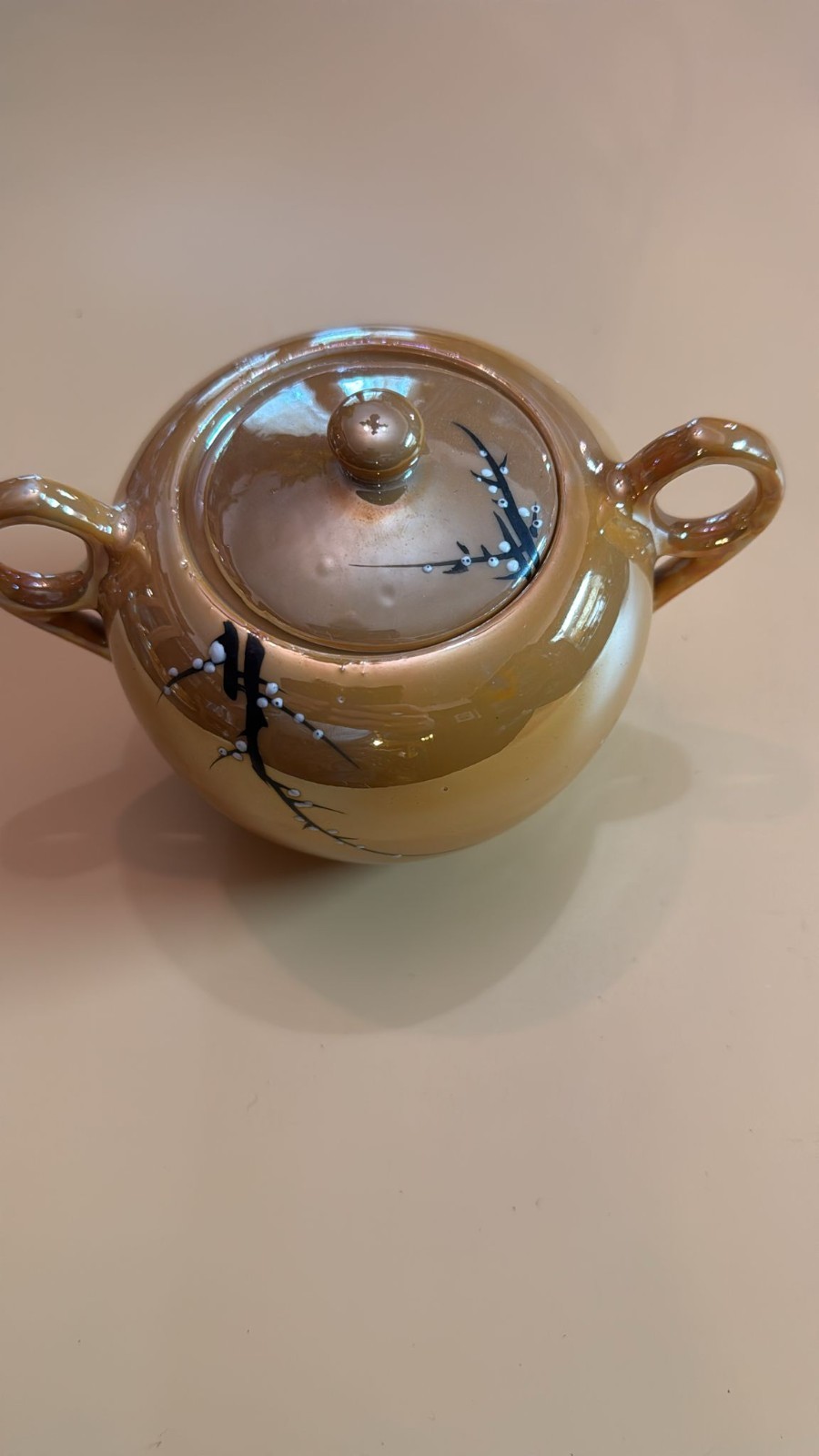 Vintage TA Japan Lusterware Tea Set Cherry Blossom Service for 6 Gold Peach Pink