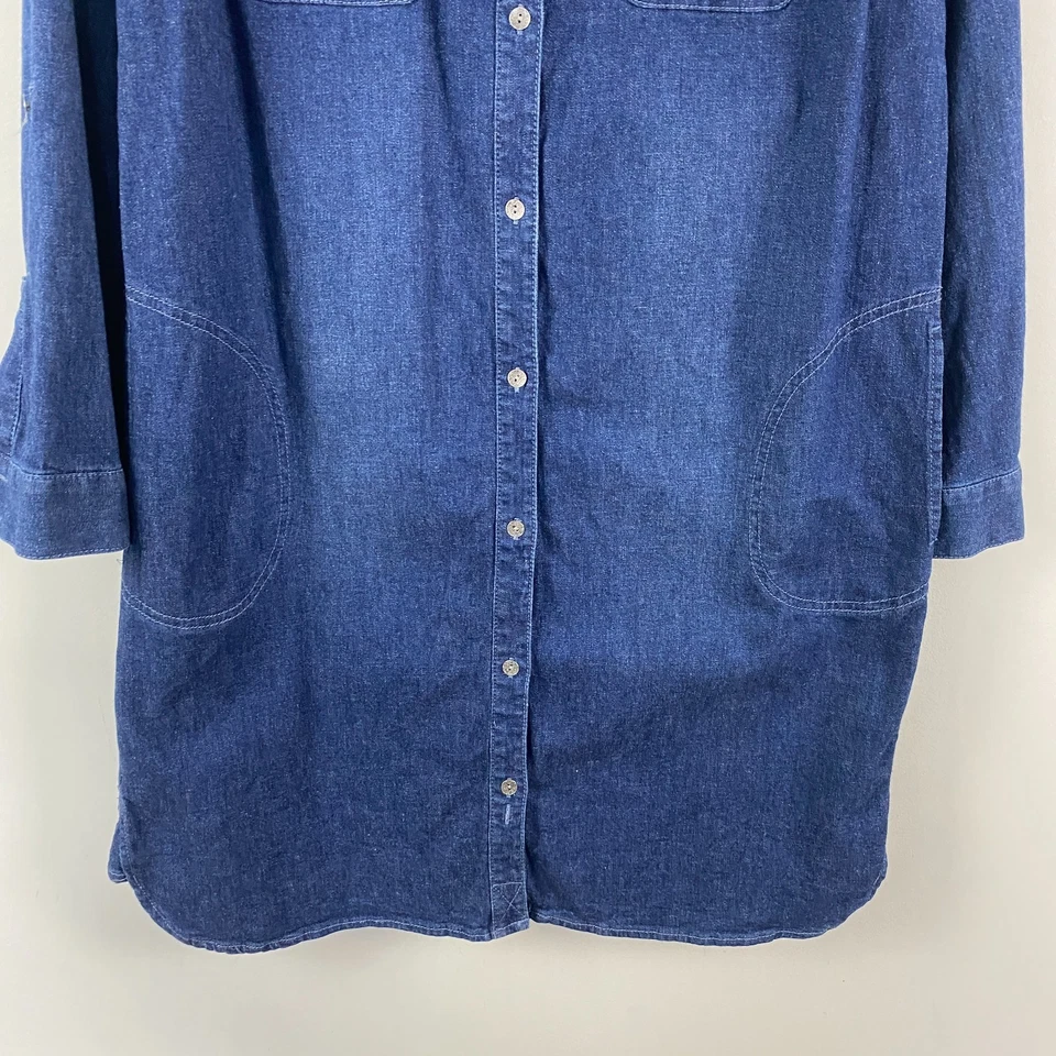 J.Jill джинсовая рубашка платье размер средний синий длинным рукавом карманы с воротником - Изображение 3 из 4