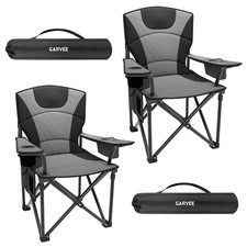 2 Pack XXL Camping Chairs Heavy Duty Folding Chair 200kg w/ Cooler Bag Holder