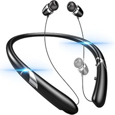Retractable Wireless Earbuds Neckband, Bluetooth 5.3 Headphones with 18H Playtim
