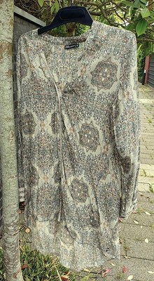 Bluse / Kleid von Didi - Gr. XL / 44 - Langarm - 100% Viskose - grau grün - lang