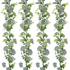 4 Pack Artificial Eucalyptus Garland, 5.9ft Faux Silver Dollar Eucalyptus Gre...