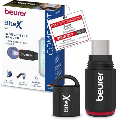 Beurer BiteX Go Deep Black Insektenstichheiler für Smartphone, Mückenstich,USB-C