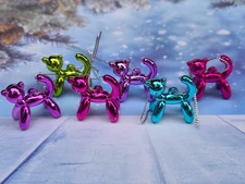 (6) mini 1.5" tall plastic balloon animal cat Christmas ornaments multicolor