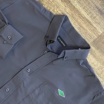 Steinberg Mens Long Sleeve Button Down Shirt Charcoal Gray Green Diamond Logo