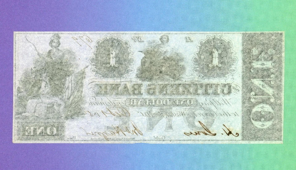 1852 $1 Citizens Bank Washington DC US Obsolete Currency CIVIL WAR VERY RARE UNC - Image 2 of 2