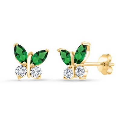 18K Yellow Gold Plated Silver Marquise Nano Emerald and White Lab Grown Diamond