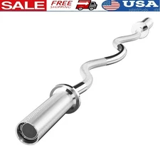 Olympic Curl Barbell EZ Curl Bar Non-Slip Grip 350LB Capacity Home Gym Fitness