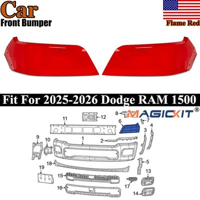 MagicKit FLAME RED FRONT BUMPER UPPER PANEL MOLDING COVER FIT 2025-2026 RAM 1500