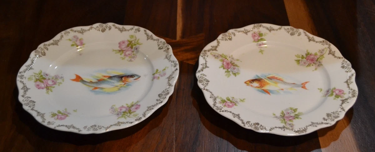 Antique Fish Set In Antique Ceramic & Porcelain Plates & Chargers