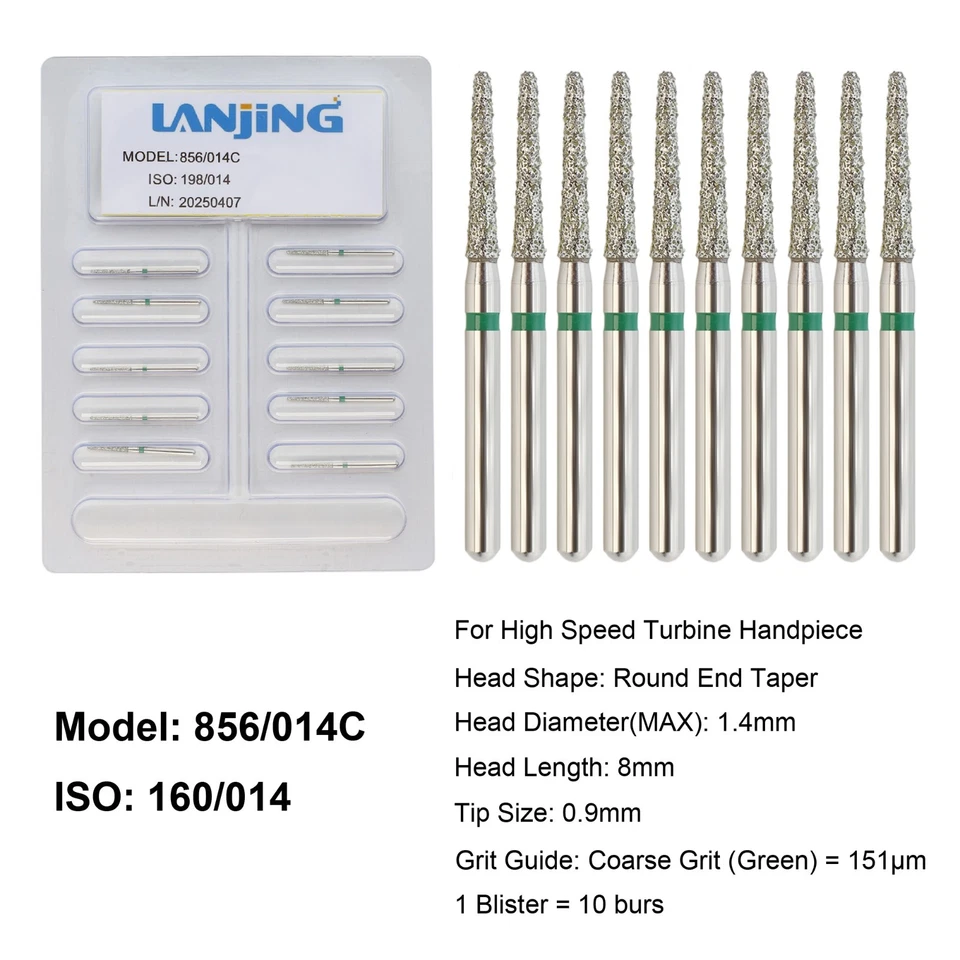 Dental Diamond Burs Round End Taper Diamond Bur Coarse Fine FG High Speed 856 - Image 4 of 4