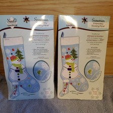 Needle Creations Stamped Embroidery Stocking Panel Snowman Reversible 19inch x2