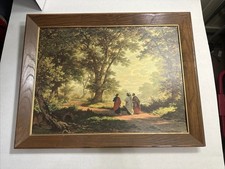 The Road To Emmaus Framed Painting Reproduction 27x22" Vintage Robert Zund