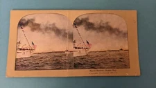 Vintage Continental Art Stereo View Steroscope Card naval review oyster bay WWI 