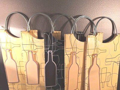 Wine Gift Bags Lot Of 5 Double Metal Handles 14'' Contemporary Design