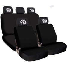 Brand New Black Flat Cloth Car Truck Seat Covers Panda Headrest Cover Full Set