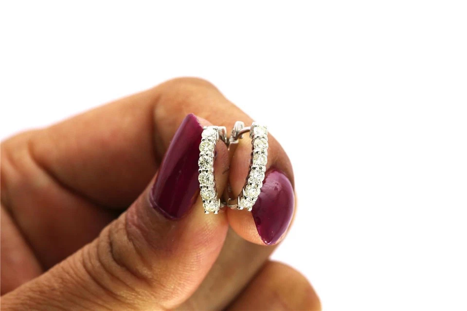 I1 G 0.80 Ct Natural Diamond Hoops Earrings Prong Set 14K White Yellow Rose Gold - Image 2 of 4