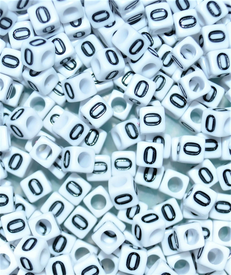 100 pcs quality WHITE single number square beads of 6 & 7 mm, 1234567890# - Image 2 of 4