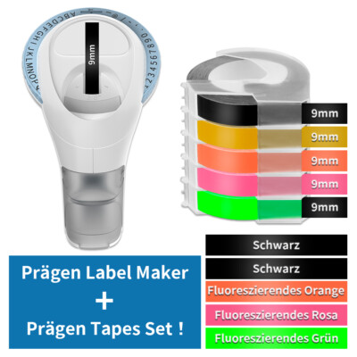 PHOMEMO Präge-Beschriftungsgerät +5 x Schriftband 9mm Embossing Label Maker or